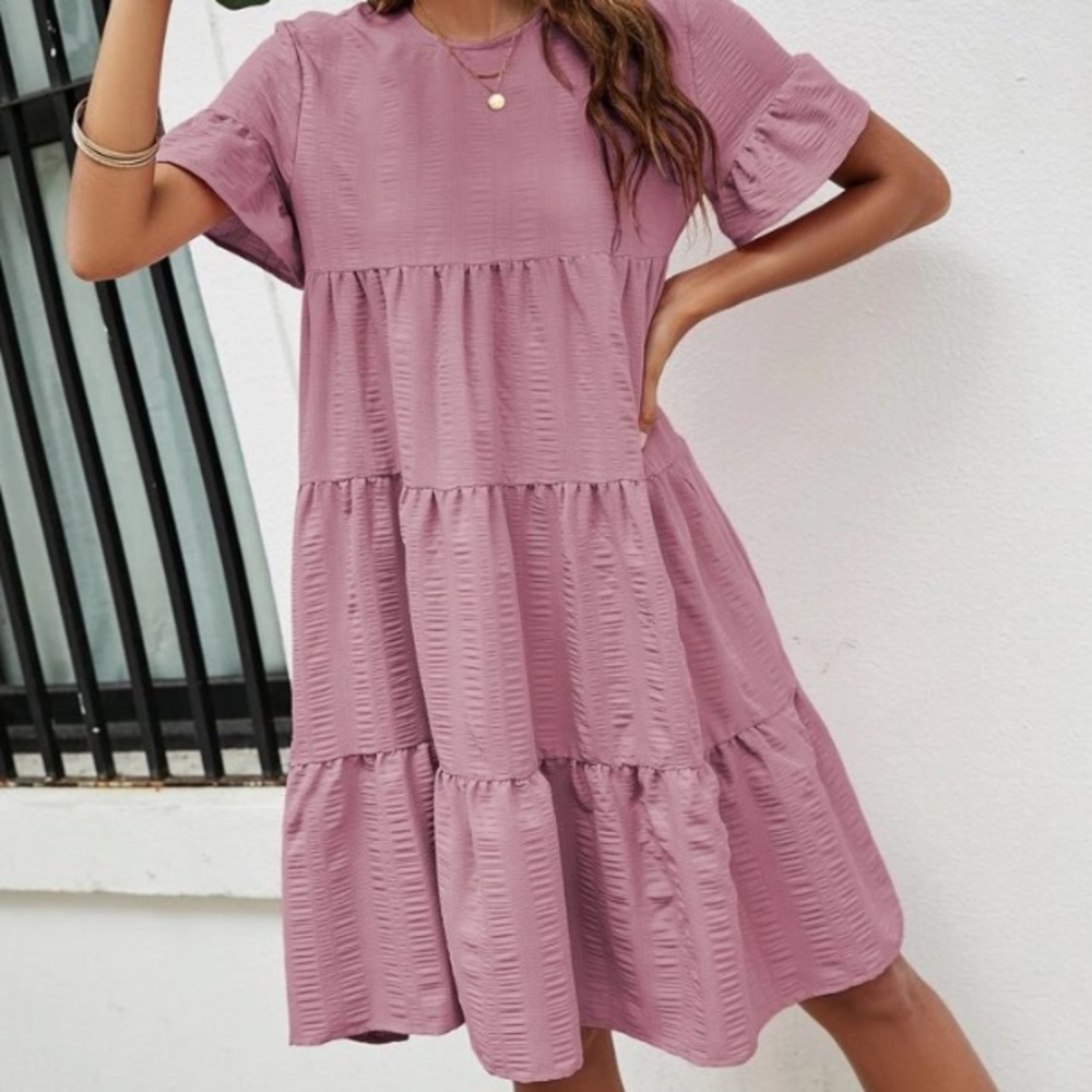 Pink dress tier flowy plus size 1X (formerly listed as 2X)